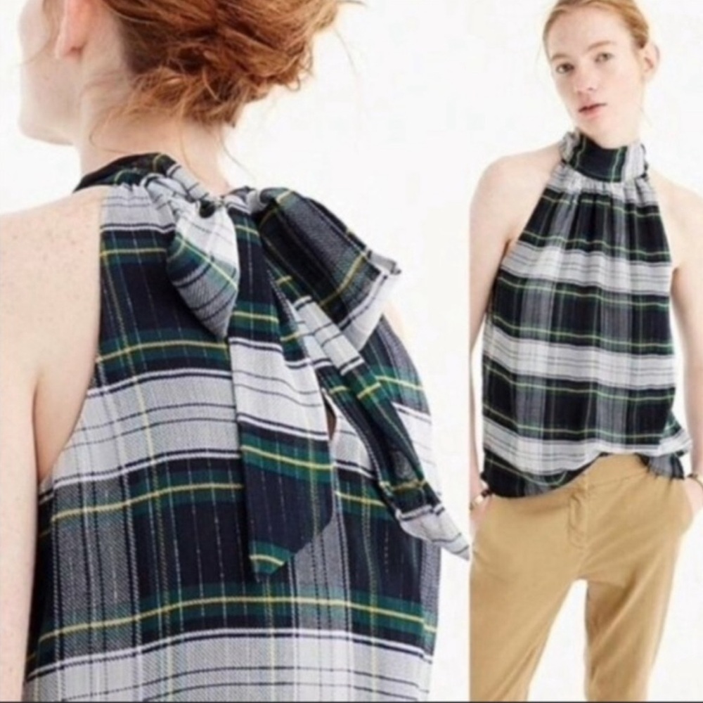 J CREW HIGH NECK TIE TARTAN PLAID HALTER TOP